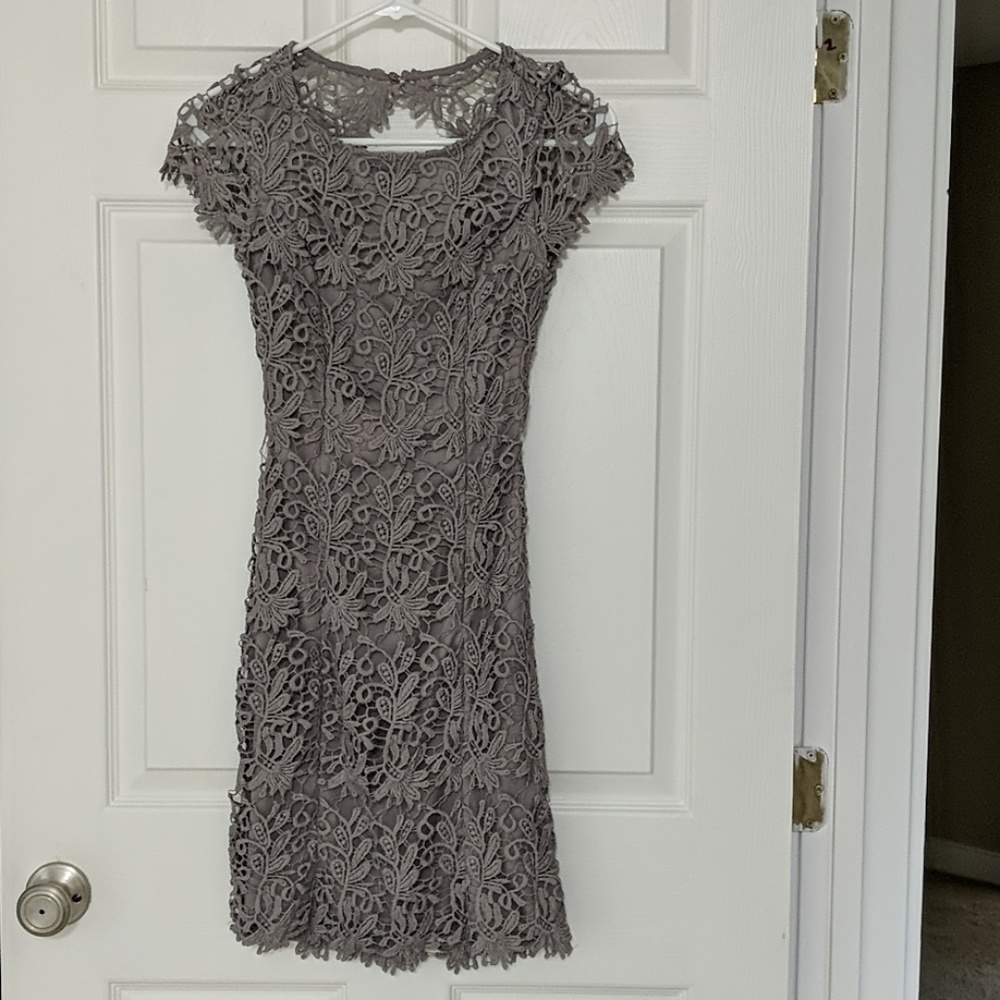 Grey Lace Open Back dress